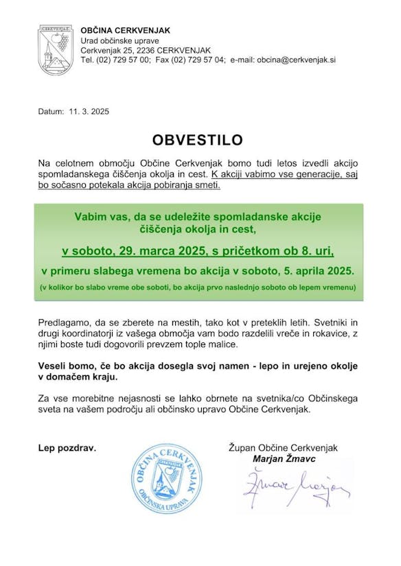 ČISTILNA AKCIJA - ČIŠČENJE OKOLJA IN CEST
